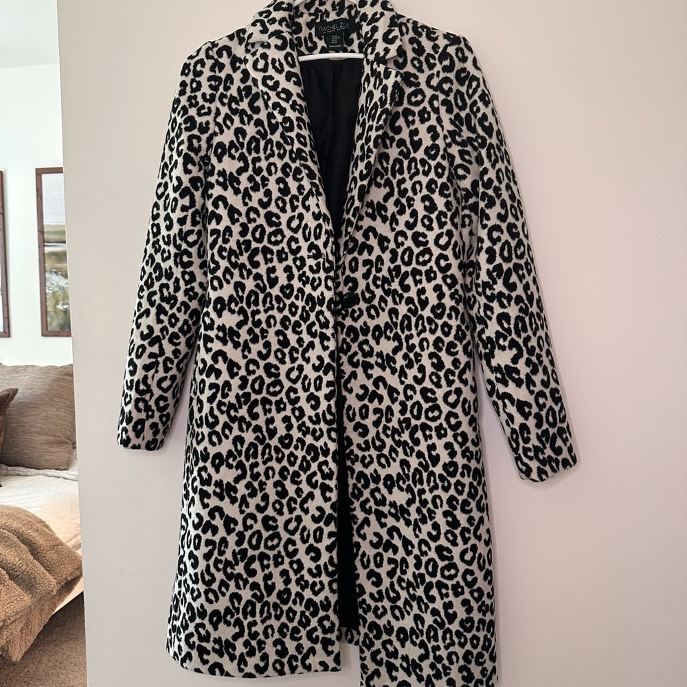 Rachel Zoe Black and White Leopard Trench Coat